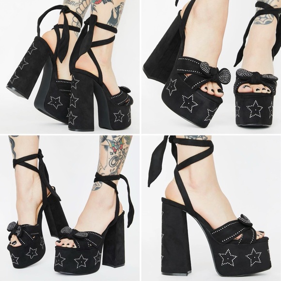 Wrap Style Rhinestone Star Peep Toe Platform Heels Sz 9 - Picture 9 of 9